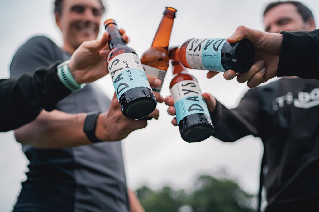 Group enjoying alcohol free beer after exercise